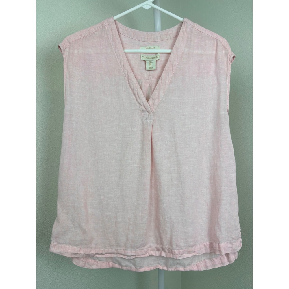 Cynthia‎ Rowley Pink 100% Linen V-Neck Sleeveless Blouse Top Small